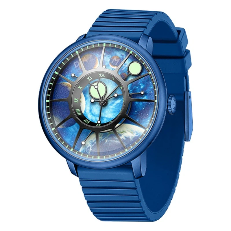 Watch Men Fashion Stainless Steel Mechanical Watch Moon Earth Dial Watch