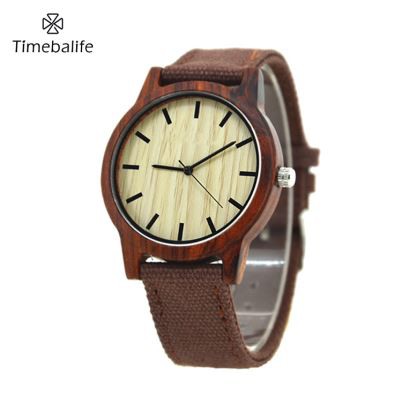 Canvas Band Men Wood Watch